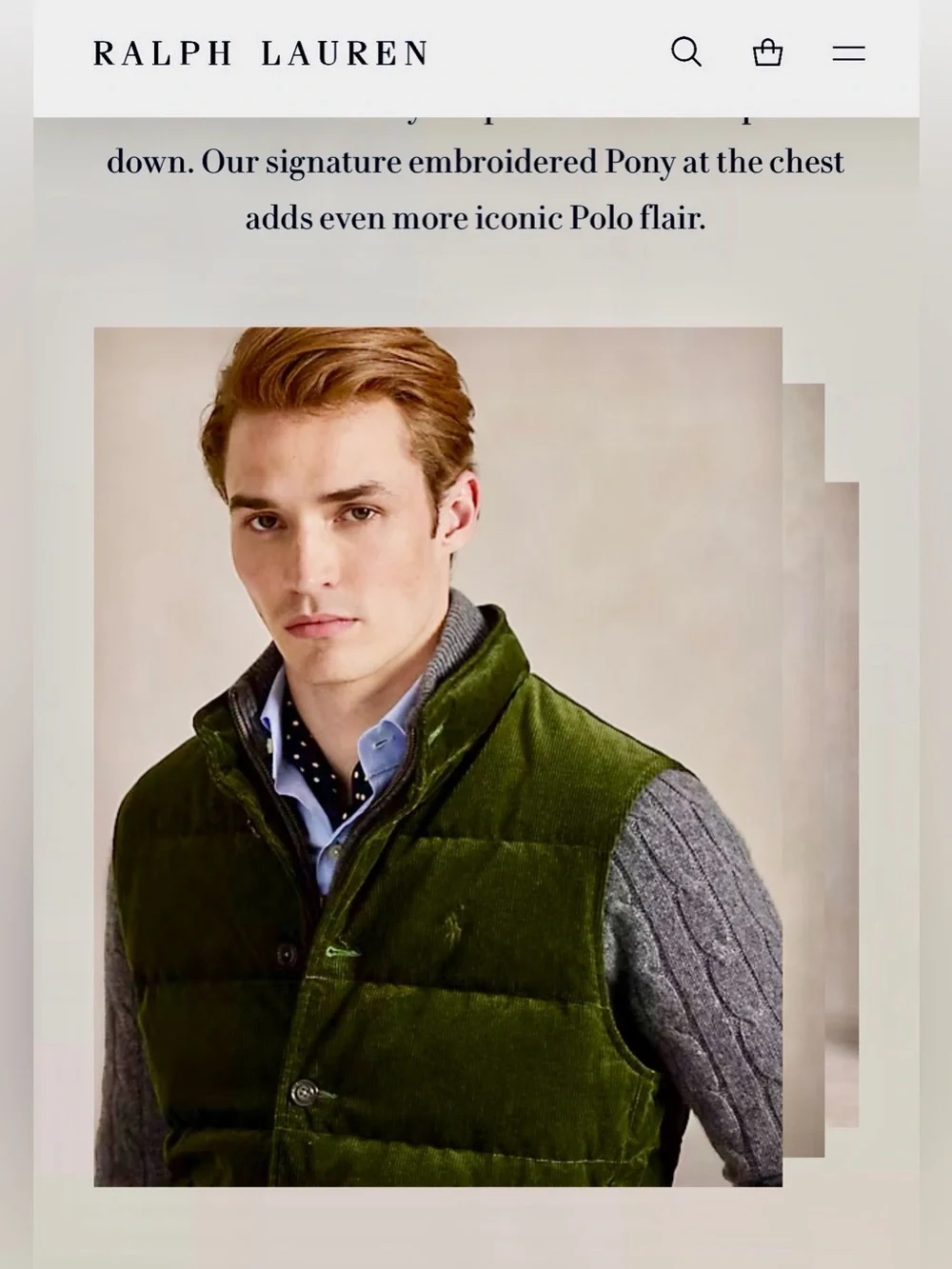 Polo by Ralph Lauren Olive Green Corduroy Quilted Vest